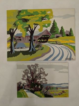 Paint By Number Country Road Scenes Set Of 2 Vintage 1960s 6x9 9x12