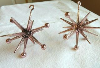 Vintage Pink Atomic Sputnik Plastic Star Christmas Tree Ornament Set/2