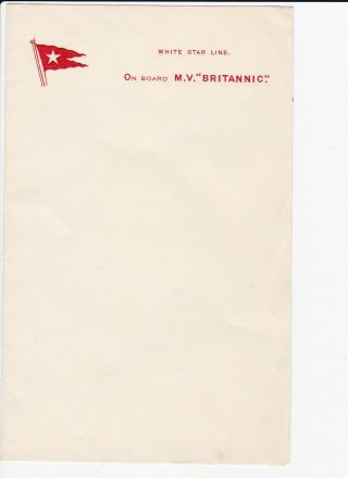 Vintage White Star Line M.  V Britannic Stationery Writing Paper Steamboat