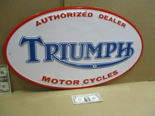Triumph - Authorized Dealer - Motorcycle - Giant Size - Oval Sign - Red White Blue