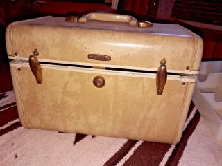 Vintage Samsonite Beige Marbled Train/cosmetic Case Luggage With Tray