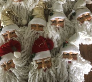 Set 18 3D Vintage Santa Claus Head Face Christmas Ornaments Gnomes Yarn Beard 3