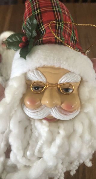 Set 18 3D Vintage Santa Claus Head Face Christmas Ornaments Gnomes Yarn Beard 4