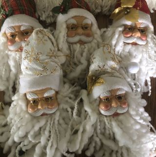 Set 18 3D Vintage Santa Claus Head Face Christmas Ornaments Gnomes Yarn Beard 5