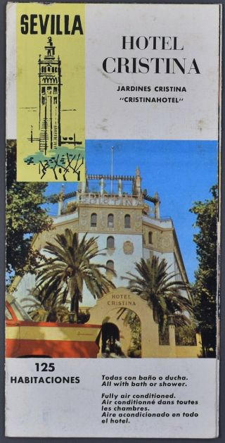 C1960s Hotel Cristina Seville Spain Color Tourist Travel Brochure Sevilla