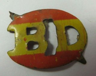 Vtg Indian Plug Chewing Tobacco Tin Tag BD (SHAPED LETTERS) Antique Advertising 2