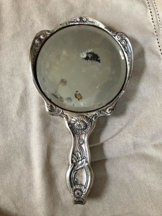 Antique/vintage hand held mirror - sterling 4