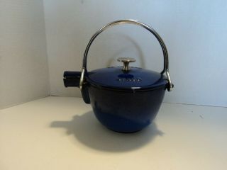 Staub La Theiere Enamel Cast Iron Round Blue 1 Quart Tea Kettle France
