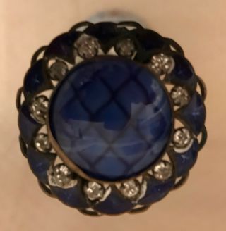 Antique Vintage Victorian Hat Pin Blue Cloisonné Enamel Rhinestone 11”