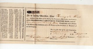 1825 Stock Certificate,  Philadelphia & Great Bend Turnpike Road