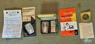 Vintage 1963 Zenith Extended Range Hearing Aid,  Box & Paper Work