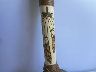 Navajo Indian Made War Club Willow Branch Rock Leather Signed 11 