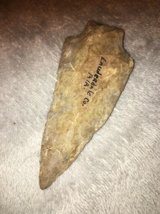 Indian Artifact Arrowhead Spear Point Lauderdale Co Alabama