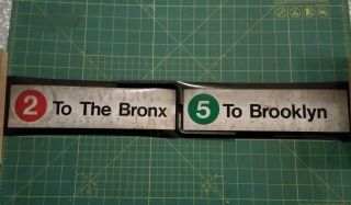 Nyc Subway Irt Redbird Side Route Roll Sign Piece Sm - 2 To Bronx/5 To Brooklyn