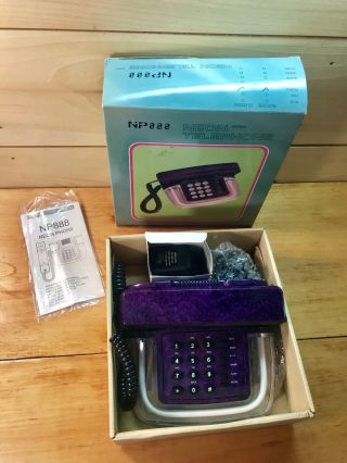 Vintage Neon Light Up Telephone NP 888 Purple Phone Tabletop 7