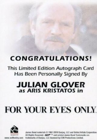 James Bond Heroes & Villains Julian Glover as Aris Kristatos Autograph Card 2