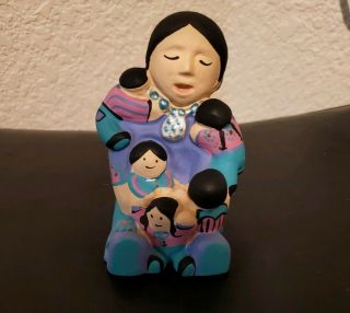Southwest Heritage Native American Pottery Storyteller Doll 5 Children Signed