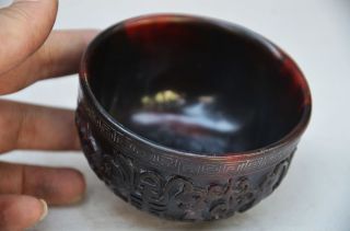 Delicate Chinese Ox Horn Hand Carved Bowl
