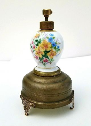 Vintage Music Box & Perfume Atomizer Bottle Floral 5.  5 Inches Tall