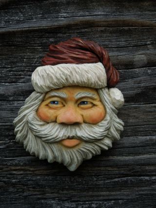 Wood Carving St.  Nick Santa Claus Winter White Christmas Jolly Scott Longpre