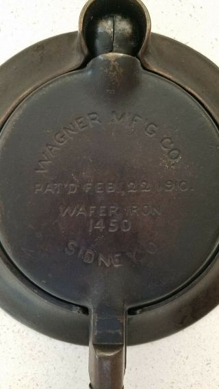 Antique Wagner Manufacturing Co Cast Iron Waffle Maker Patent Feb 22,  1910 2