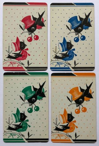 Set Of 4 Vintage Swap/playing Cards - Cute Little Birds - 2 Blank Backs