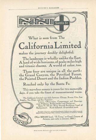 1904 Santa Fe Railway Ad California Limited Train Southwest Vintage Travel Rr