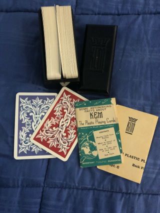 1947 Two Decks Vintage Kem Plastic Playing Cards Art Deco Leaves W/instructions