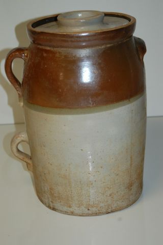 Vintage 15 " Double Handled 4 Gallon Southern Pottery Stoneware Churn With Lid