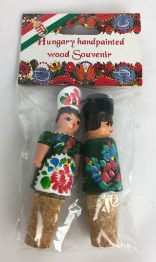 Hungary Budapest Wood Hand Carved / Painted Wine Topper / Stopper,  Man / Woman