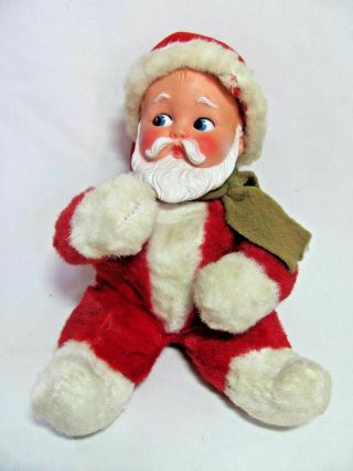 Vintage Rubber Face 1955 Knickerbocker Baby Santa Rare W/ Orig.  Green Scarf Usa