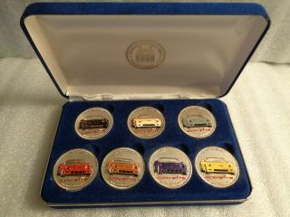 100th Anniversary Light - Up Colorized Corvette Dollar 7 Coin Set.  925 Silver Clad