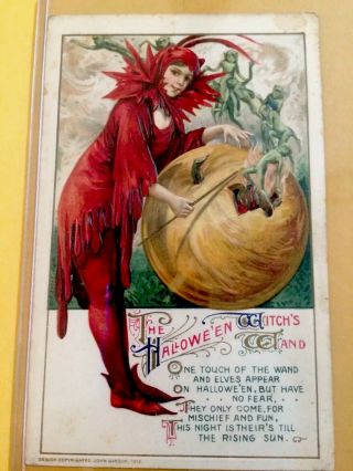 Vintage Halloween Postcard Witch Pumpkin Devil 