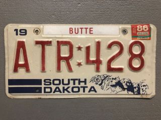 Vintage South Dakota License Plate Red/white/blue Mt.  Rushmore Atr - 428 1986