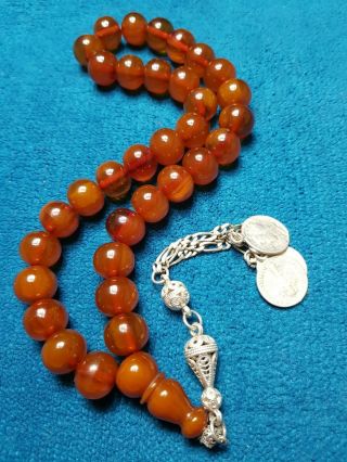 Faturan Amber Rosary German Orange Bakelite Islamic Prayer 33 Beads 66gr Tesbih