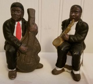 Vintage Black Americana Salt Pepper Shaker Musicians Sitting