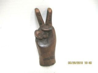 Hand Carved Wooden Hand Only Peace Sign Hippie Retro Mid Century 6 "