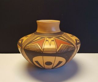 Hopi Pottery,  Medium Polychrome Pot,  Nampeyo Clown Design,  Signed