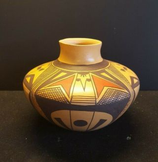 Hopi Pottery,  Medium Polychrome Pot,  Nampeyo Clown Design,  Signed 2