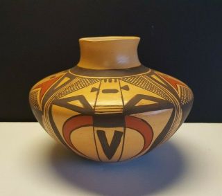 Hopi Pottery,  Medium Polychrome Pot,  Nampeyo Clown Design,  Signed 3