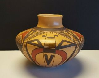 Hopi Pottery,  Medium Polychrome Pot,  Nampeyo Clown Design,  Signed 5