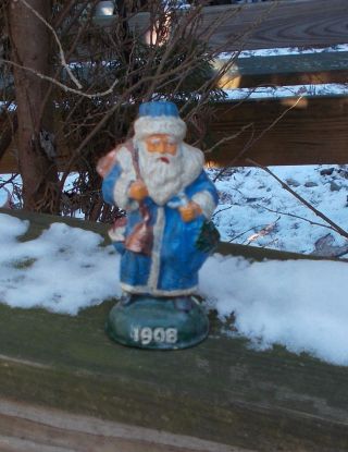 Old European Style Painted Figure Of Blue Santa Claus W Bells N Gifts Mrkd 1908