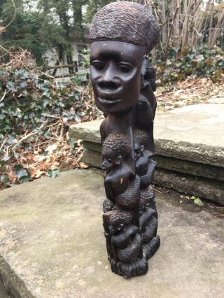 African Ebony Hand Carved Ujamaa Sculpture Of The Tree Of Life - Rare Find