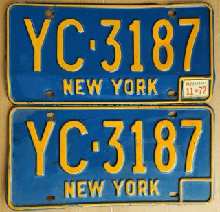 Vintage 1966 - 1972 York State License Plate Pair Tag Yc - 3187
