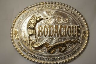 Bodacious Belt Buckle - 1994 95 Prca Bucking Bull Of The Year - Silver Plated