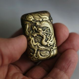 Vintage Japanese Meji Repousse Brass Match Safe Vesta Case Dragon