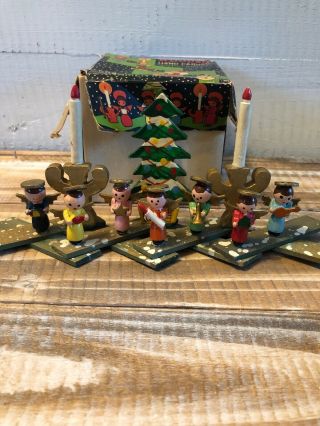 Vintage Wood Angel Candles Tree Expansion Scissor Christmas Ornament Japan W/box