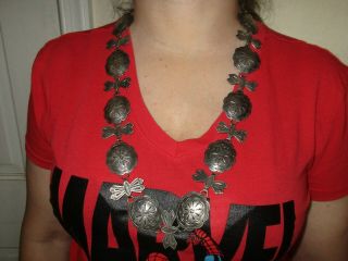 Antique Early American Indian Navajo Old Pawn Silver Concho Belt Necklace 30.  75 "