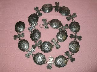 Antique Early American Indian Navajo Old Pawn Silver Concho Belt Necklace 30.  75 