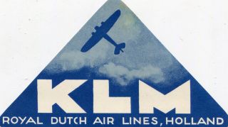 Vintage Airline Label Klm.  Royal Dutch Airlines